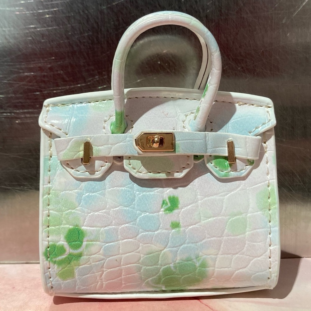 🐊👜 Handmade Mini Green Crocodile Pattern Birkin AirPods Tote Bag Charm Miniature